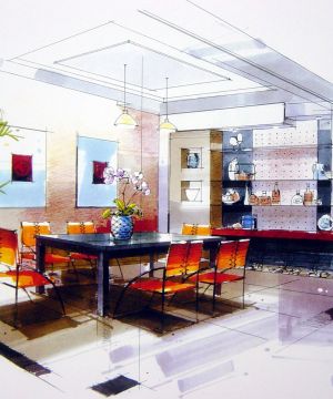 2025室内餐厅酒柜设计手绘效果图