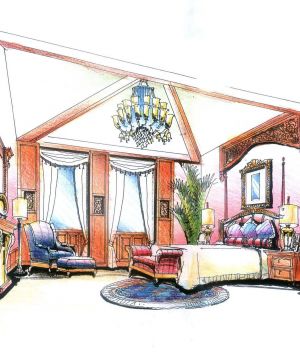 室内美式卧室家具设计手绘效果图欣赏