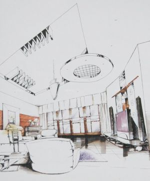 客厅室内吊顶设计手绘效果图2023