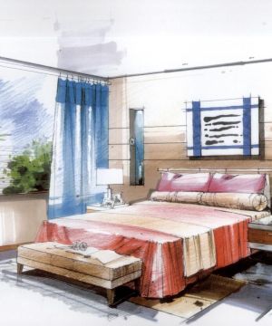 2023室内卧室窗帘设计手绘效果图欣赏