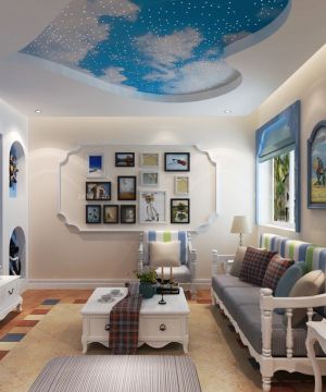 90平地中海风格房屋客厅装修效果图片大全
