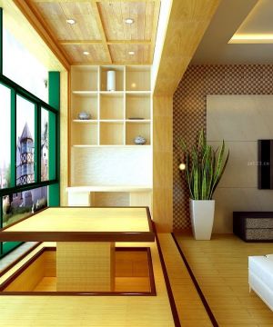 清新日式客厅阳台榻榻米装修效果图欣赏2025