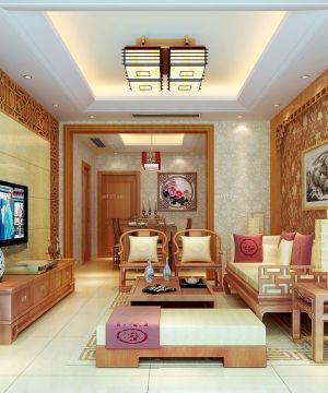 最新80平米房子客厅中式实木沙发装修效果图欣赏