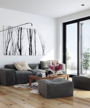 2025简约北欧风格客厅落地窗装修效果图片大全