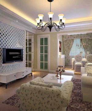 80平田园客厅吊灯装修效果图大全2025图片