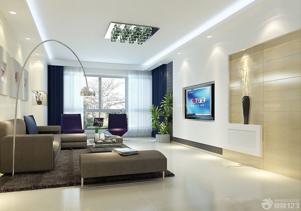 最新80多平米电视背景墙带隐形门俩居室装修图片2025