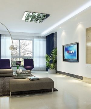 最新80多平米电视背景墙带隐形门俩居室装修图片2023