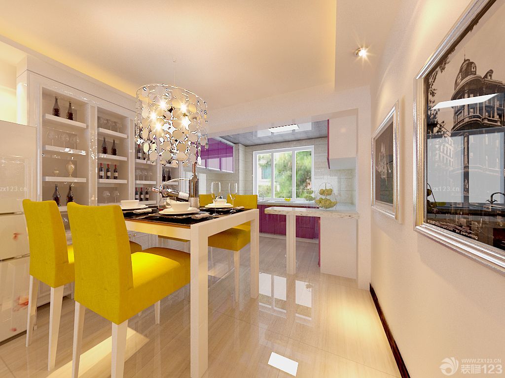 现代时尚厨房餐厅一体装修效果图