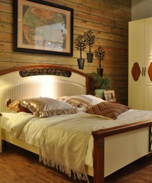 90平米田园风格卧室木质墙面装修效果图片大全