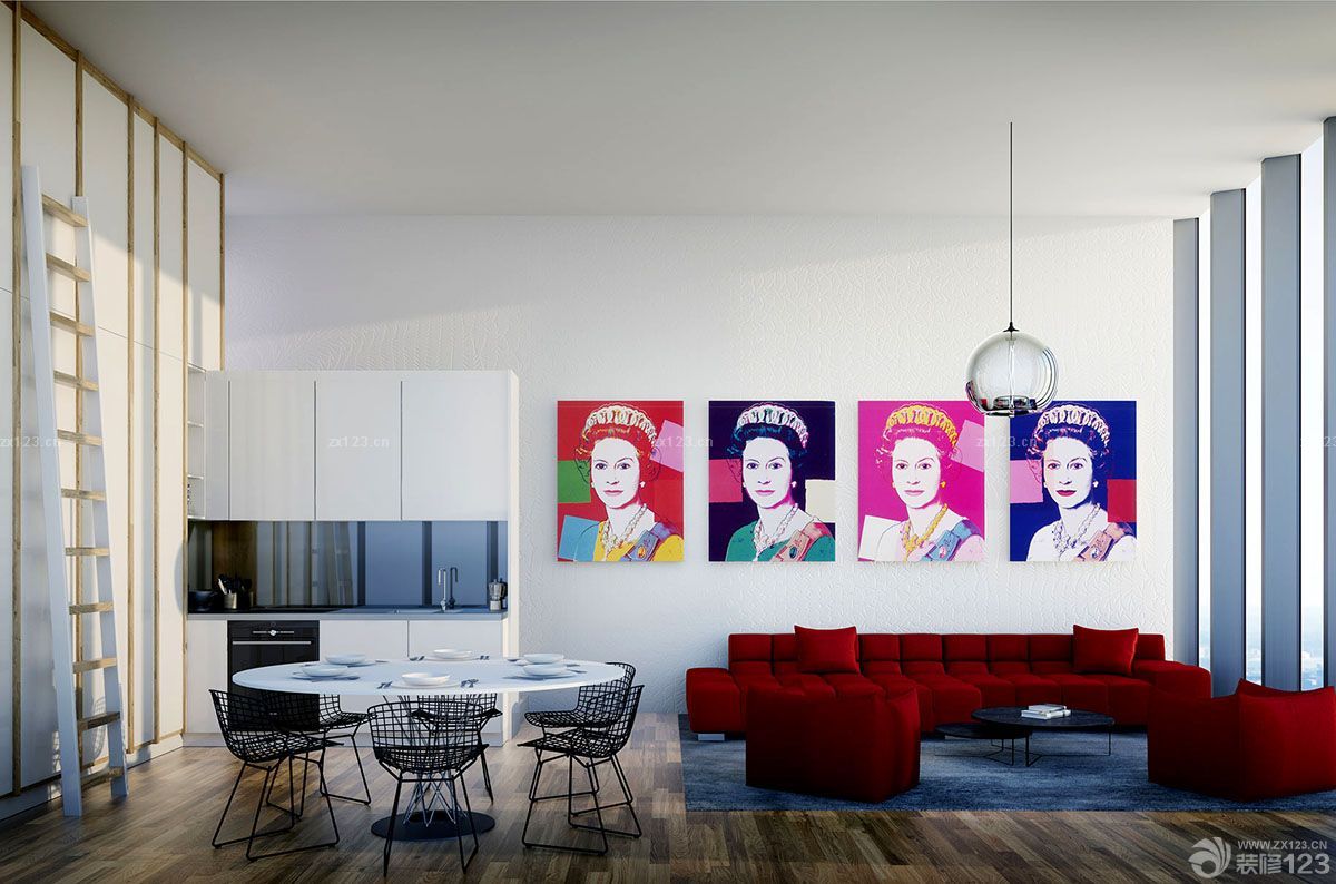 新房子时尚混搭客厅背景墙装饰画装修效果图片