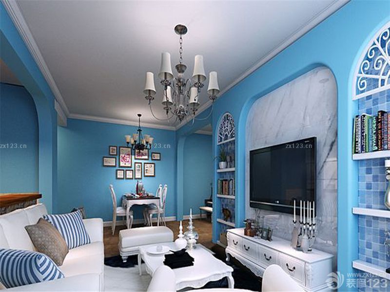 蓝色地中海风格墙面装修效果图片大全