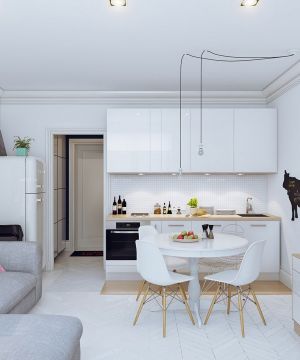 最新70平米小户型厨房餐厅一体白色墙面装修设计效果图片