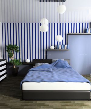 地中海风格简单房子蓝白条纹壁纸装修效果图片大全