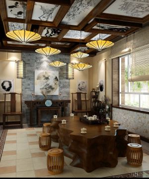 最新家庭茶楼包间根雕茶桌装修设计图