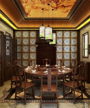 最新中式餐厅挑高吊顶装修效果图片