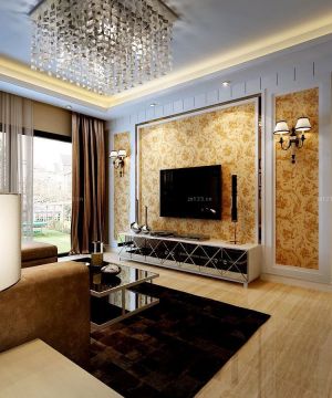 一楼90平米房子电视背景墙壁纸装修效果图欣赏