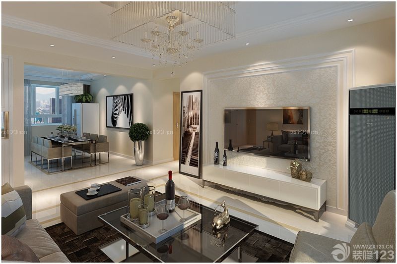 2025家装客厅暗花壁纸电视背景墙装修效果图片