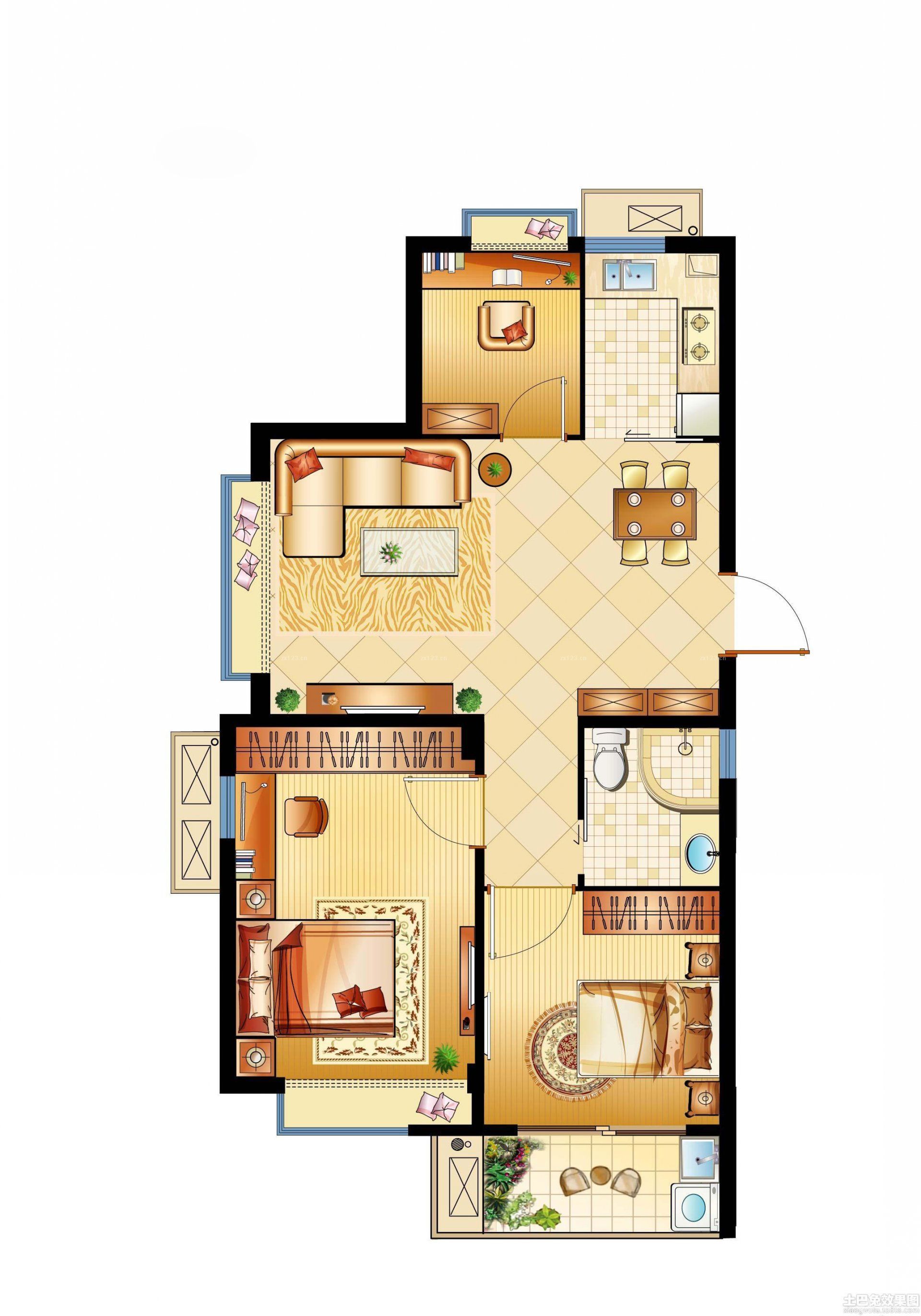2025最新90平米三室一厅室内平面图
