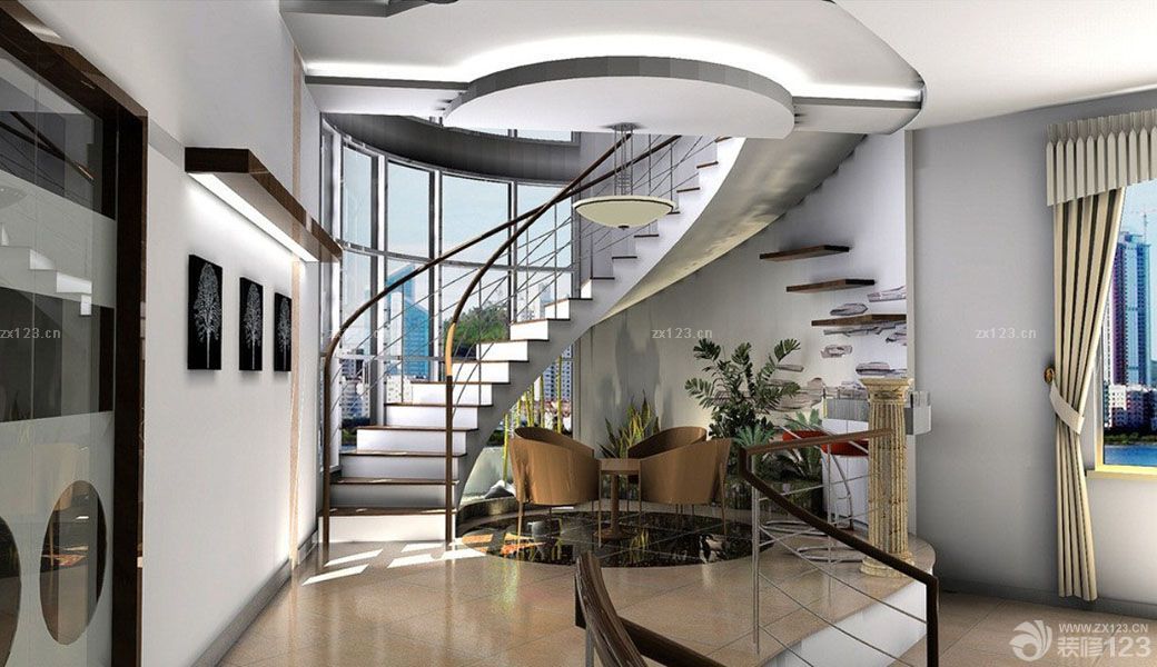 别墅室内旋转楼梯装修效果图大全2025图片