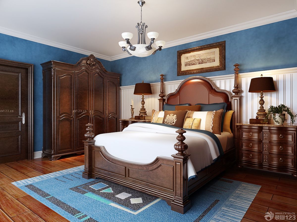 室内卧室美式风格床装修效果图片