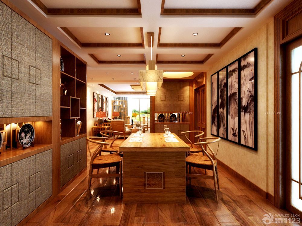 最新现代中式餐厅木质餐桌装修效果图