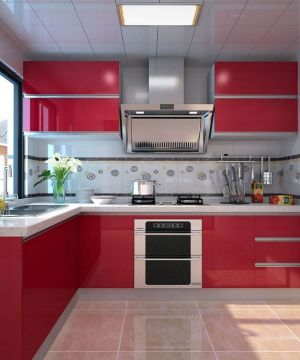 家庭厨房室内红色橱柜装修效果图片