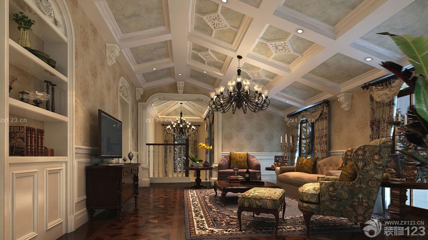 2025最新别墅斜顶客厅装修样板房效果图片