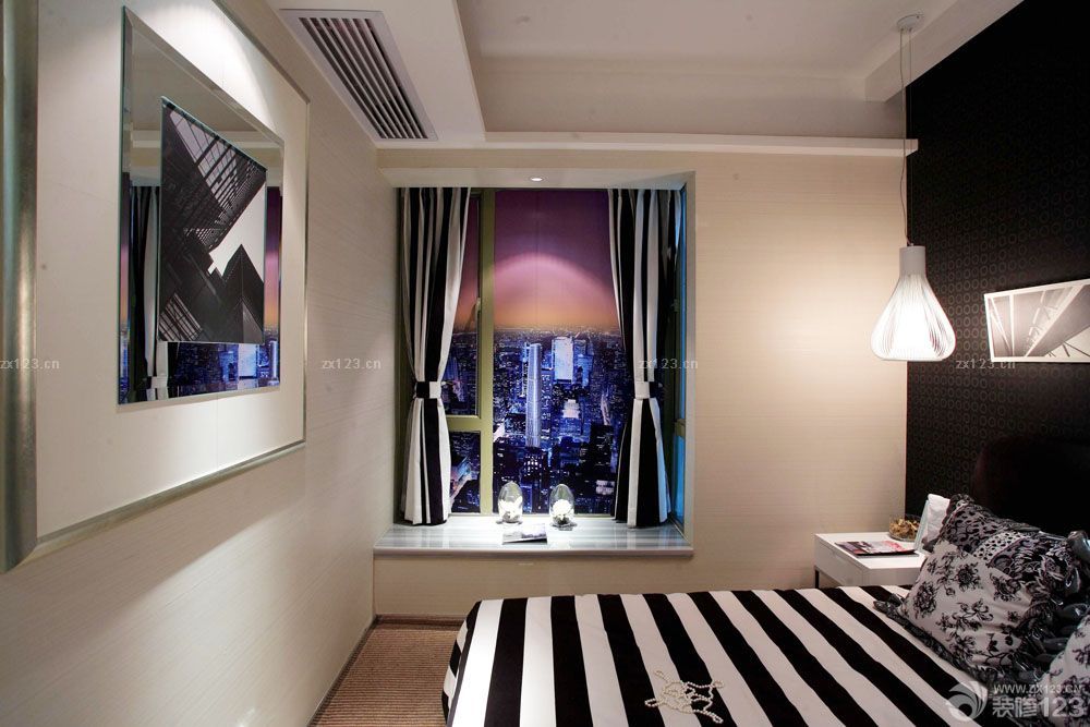 2025黑白卧室室内装潢飘窗设计图片 