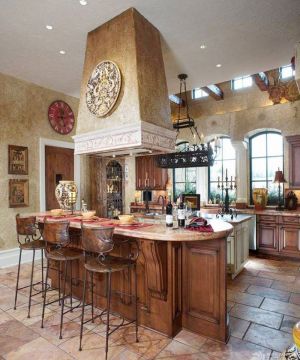 美式风格农村别墅室内厨房设计装修效果图