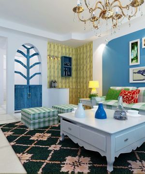 地中海风格80平米小户型客厅家具摆放效果图片