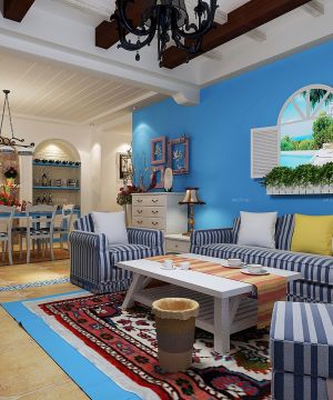 2023地中海风格80平米小户型客厅家具摆放效果图
