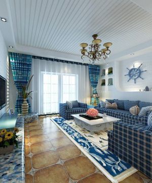地中海风格80平米小户型客厅吊灯家具摆放效果图欣赏