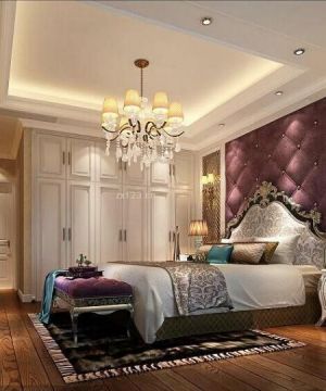 140平米奢华欧式床头紫色软包魔块背景墙装修效果图