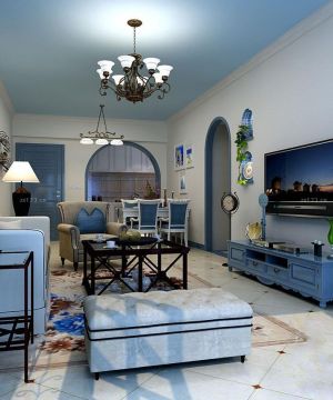 地中海风格三室两厅客厅装修设计效果图欣赏