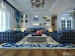 地中海客厅蓝色布艺沙发装修效果图片
