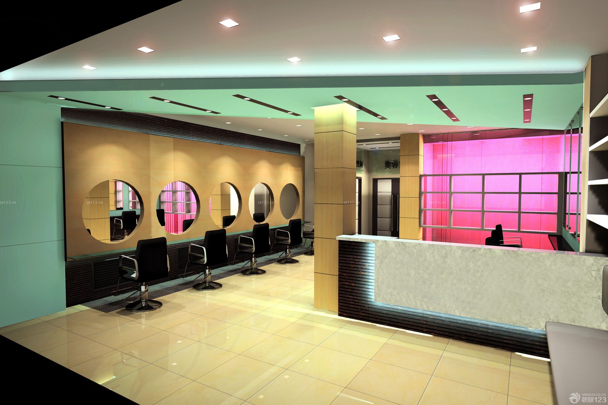 最新80平方美发店前台设计装修效果图片大全