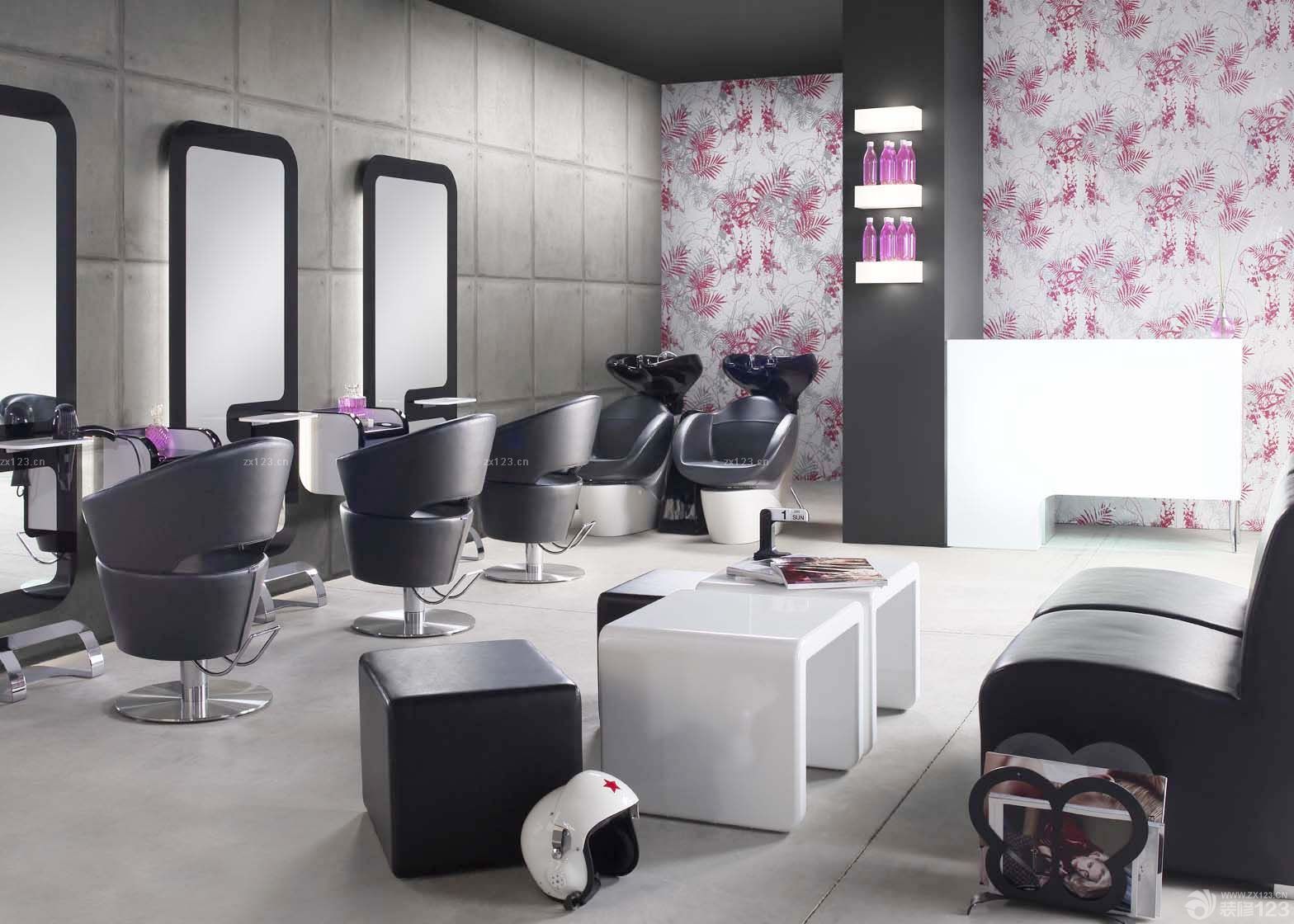 最新80平方时尚壁纸背景墙美发店设计效果图