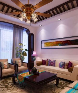 最新东南亚家装90平方三室二厅客厅装修效果图片大全