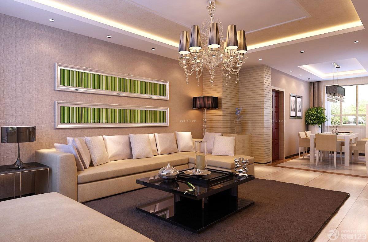 80平简约风格客厅沙发背景墙装修图片2025