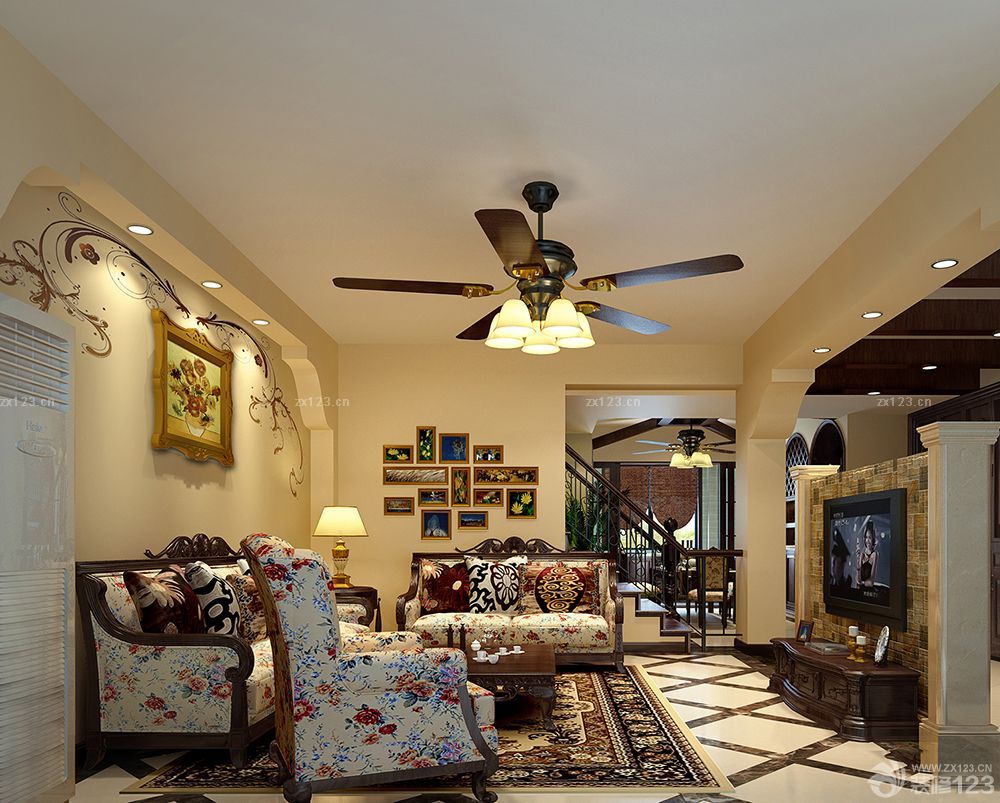 2025美式乡村风格三室两厅复式房子装修图片