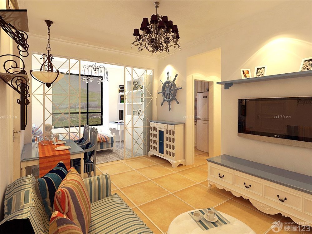 客厅地中海风格墙面置物架装修效果图片大全