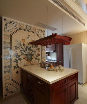 80平米简欧风格厨房瓷砖拼图背景墙装修效果图欣赏