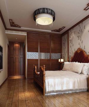 中式新古典三室两厅家装卧室家具摆放效果图