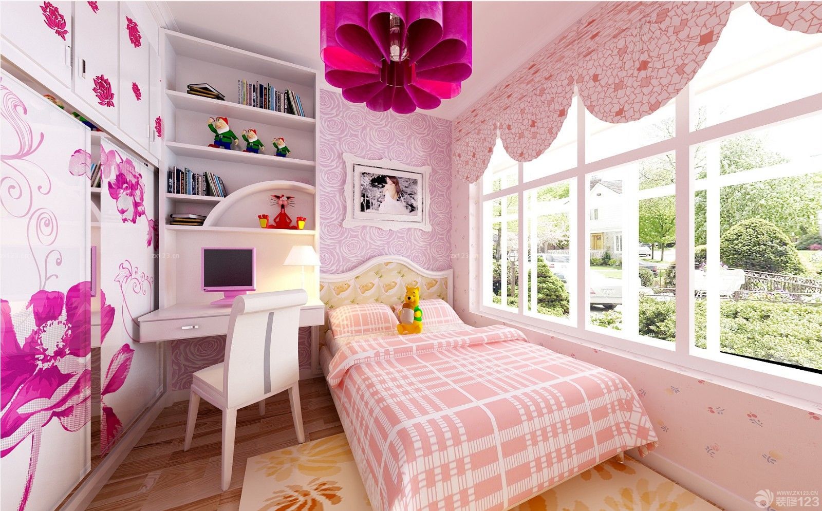 80平方粉色卧室窗帘房屋装修样板房