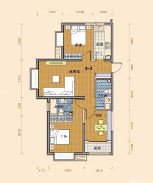 经典房屋设计图三室一厅书房效果图欣赏