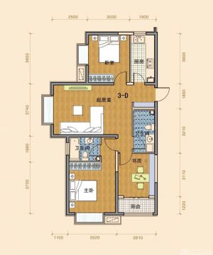 经典房屋设计图三室一厅书房效果图欣赏