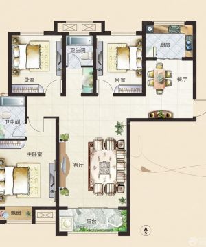 经典三房两厅户型图飘窗设计图片