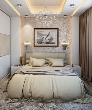 时尚现代风格三室两厅卧室床头背景墙设计装修图片