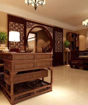 中式家装三室两厅90平书房装修效果图片