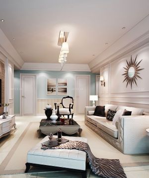 三室两厅现代欧式90平客厅装修效果图片